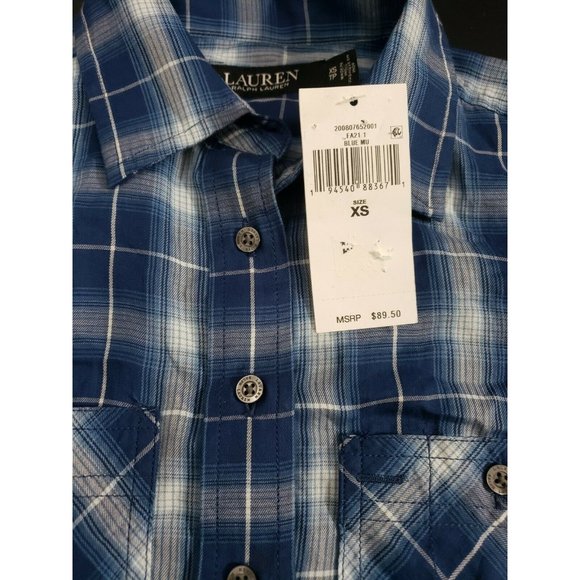 Lauren Ralph Lauren Womens Soft Button-Down Shirt Blue Plaid Size XS MSRP $89 - Picture 7 of 9